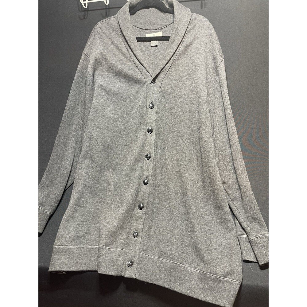 Oak Hill Men’s Cotton Grey Y2K Grandpa Button Up Cardigan Size 3XL Tall M16